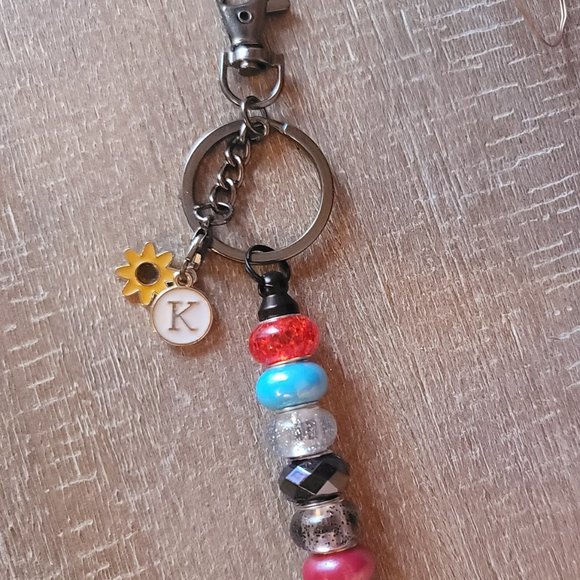 Beaded Handcrafted Initial "K" Keychain with sunflower charm. Brand new. - Picture 5 of 5